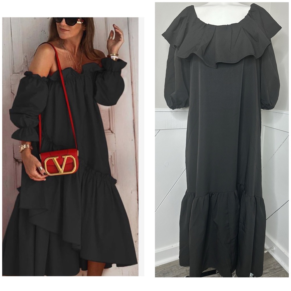 NUUTS BLACK RUFFLE TIERED DRESS/ PRELOVED/2X